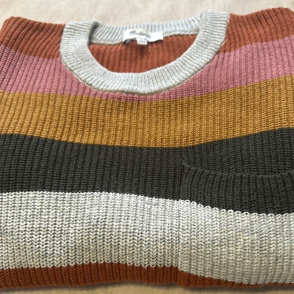 Madewell Pink and Orange Crew Neck Sweater Cozy Knit